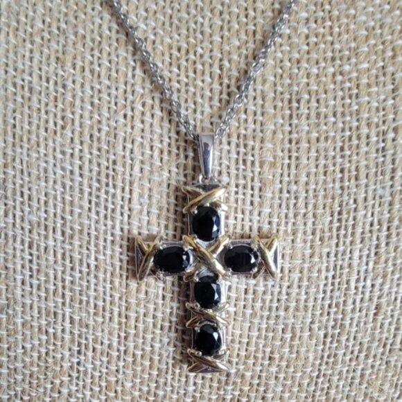 Thai Black Spinel Cross Necklace - Picture 2 of 3